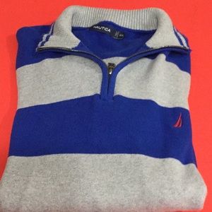 Nautica Grey / Navy Striped 1/4 Zip Sweater